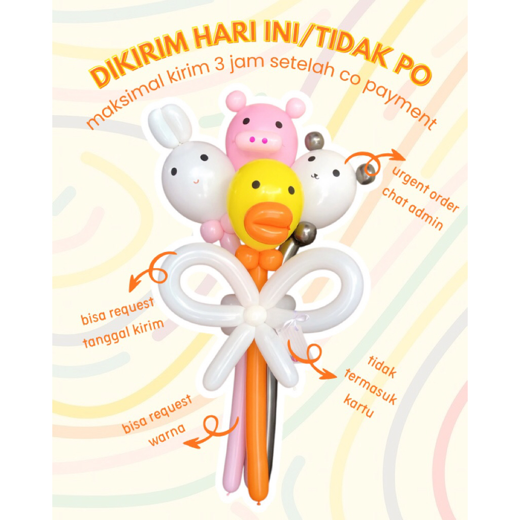 (BACA DESKRIPSI) BALON KARAKTER BEBEK BABI PANDA KELINCI PERSATU TANGKAI/BUKET BALON/BUKET MURAH/BUK
