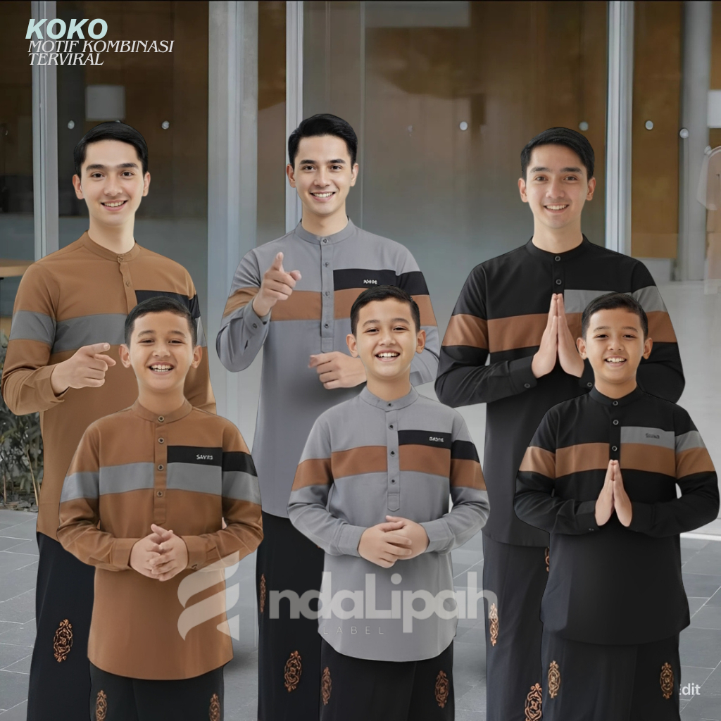 Koko Kurta Couple Ayah dan Anak Saviq Lengan Panjang Katun Kombinasi Terbaru