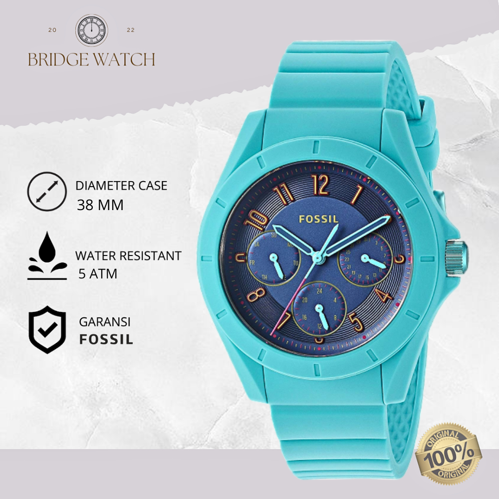 Jam Tangan Wanita Fossil Poptastic Chronograph Rubber Sport Elegant Original ES4068