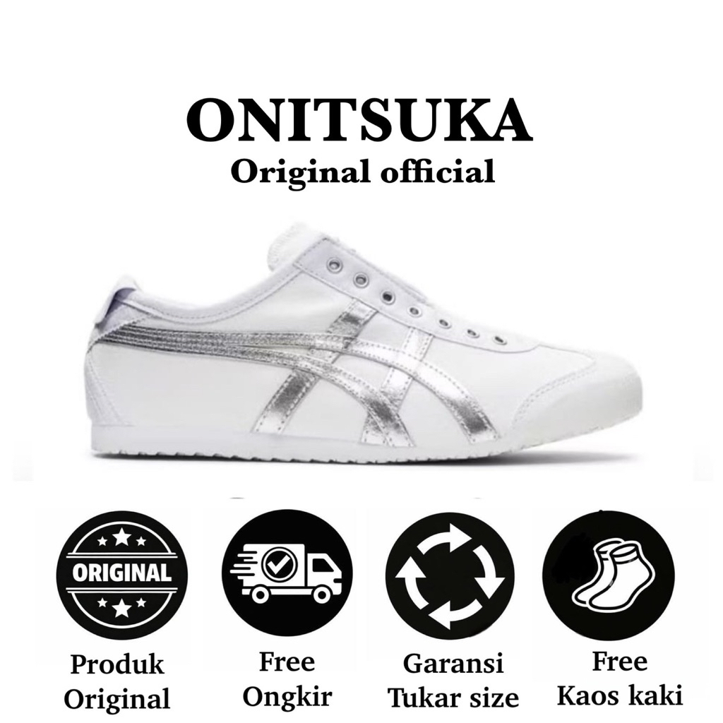 Sepatu Wanita Sport Sneaker Slip-On 0nitsuka Mexico 66 White Silver Canvas Slip On Shoes Sneaker Sli