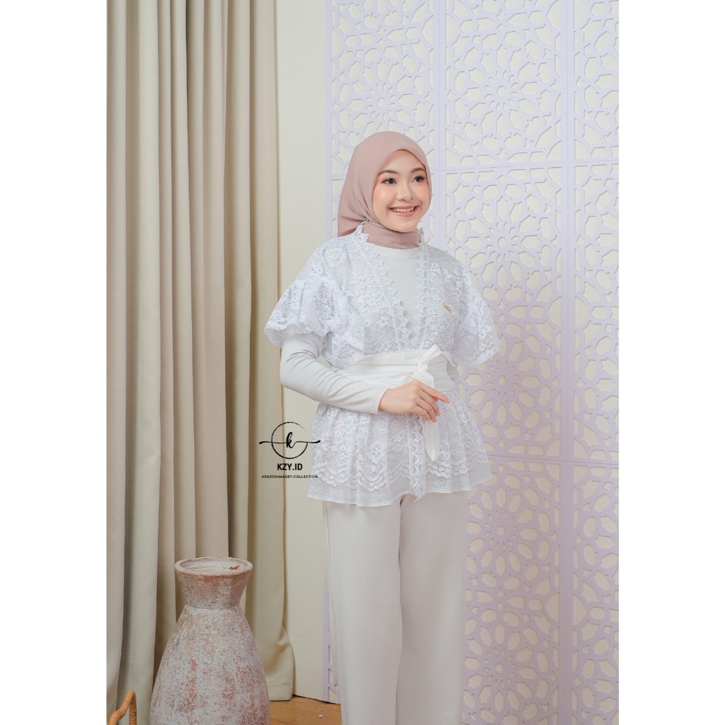 [KZY.ID] Atasan Lula Brokat Kondangan Lula Wanita Lengan Pendek Bahan Brokat free Belt Atasan Kondan