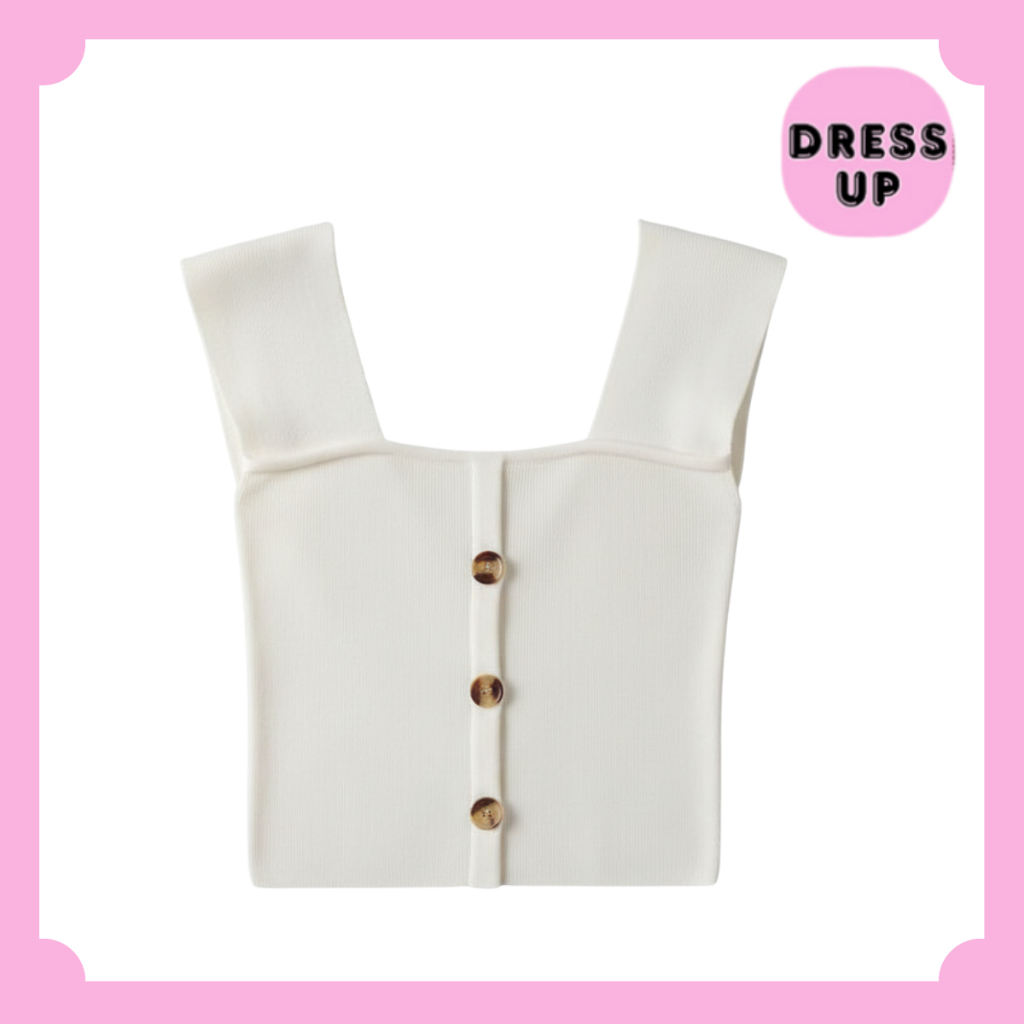 [DRESS.UP] BR4054 Baju Rajut/Tank Top Wanita Square Neck Tank Top Import Style Korea Simple Elegan