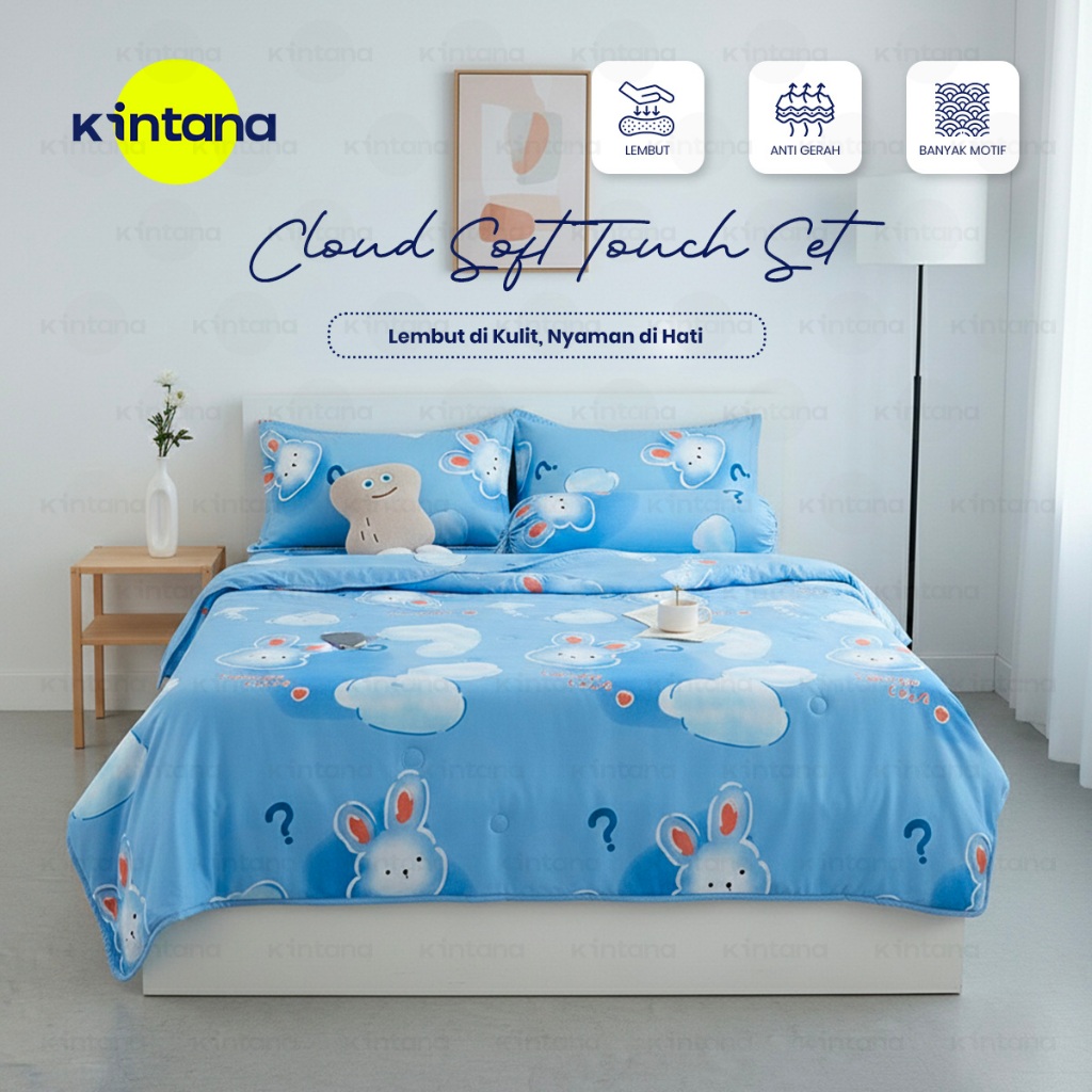 Kintana BedCover Set Sprei Sarban Sargul Microtex Lembut Motif Kelinci Lucu 120x200 160x200 180x200