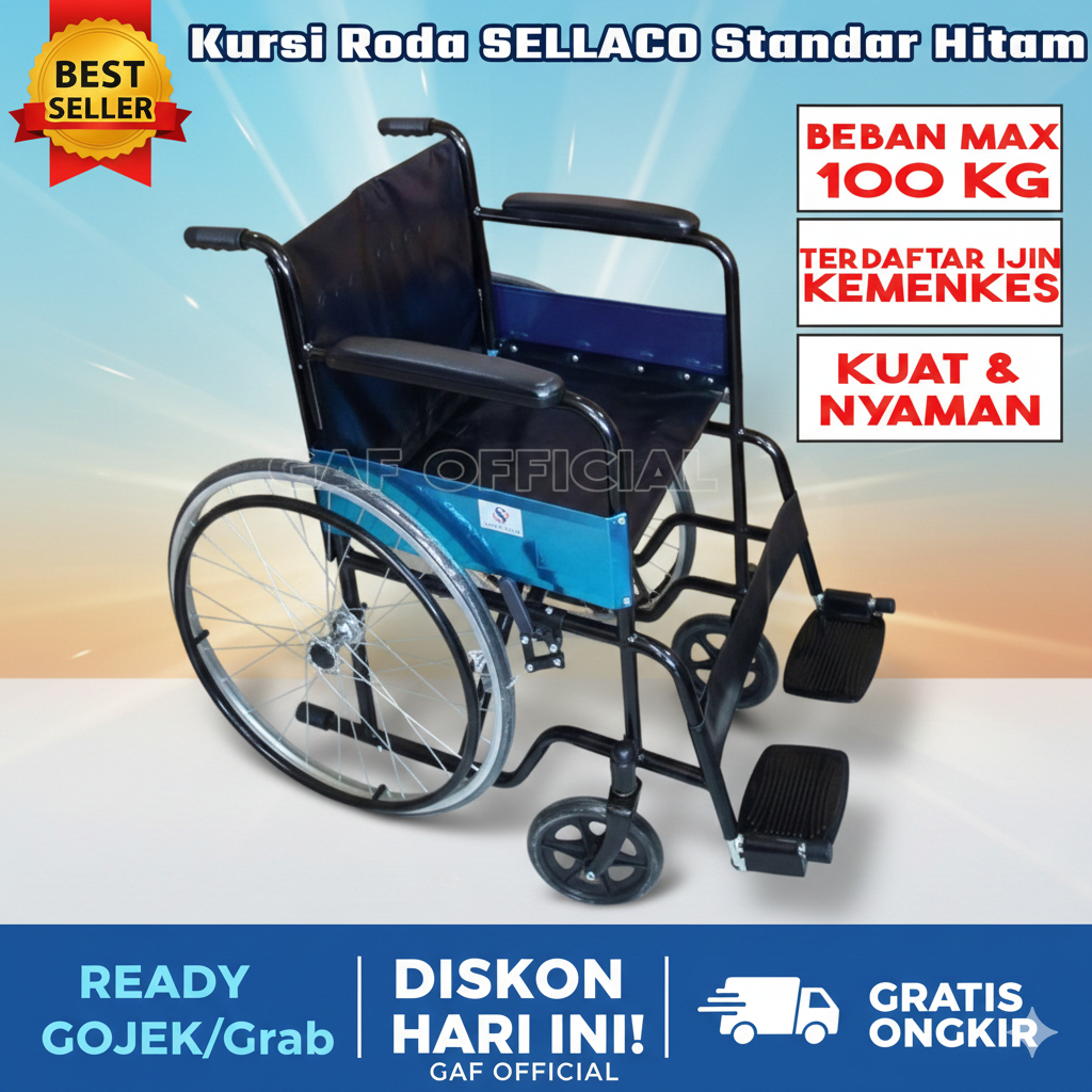 Kursi Roda Standar Lipat Medis Sellaco Murah Ban Mati Bandung