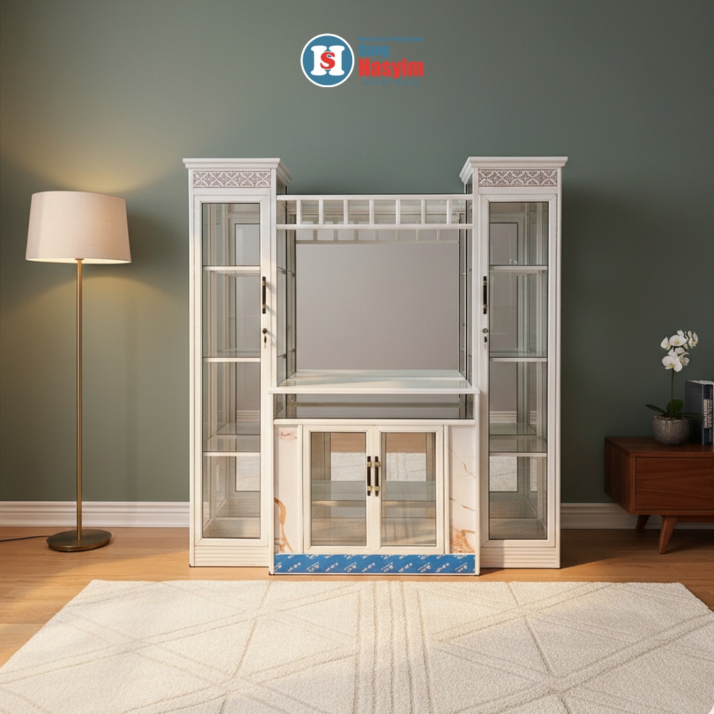 BANG HASYIM Buffet TV Led ,Lemari Hias & Buffet Kaca Aluminium Minimalis Elegan