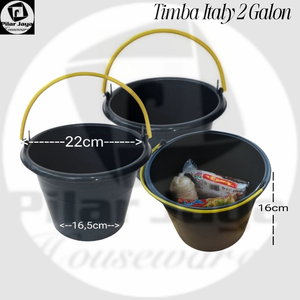 Ember Berkat 2 Galon Hitam(+/-5 Liter/Timba Italy ukuran 2galon Hitam/Ember Hajatan 2 Galon Hitam/Ti