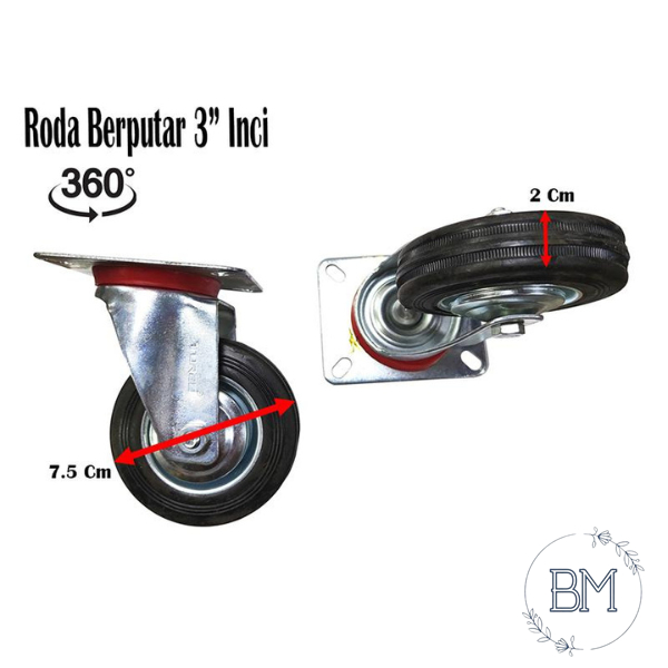 PROMO GROSIR Roda Etalase 3 inch / Roda Trolley Troli Ban Hunter 3" Inci / Roda Karet Hitam Hidup Be