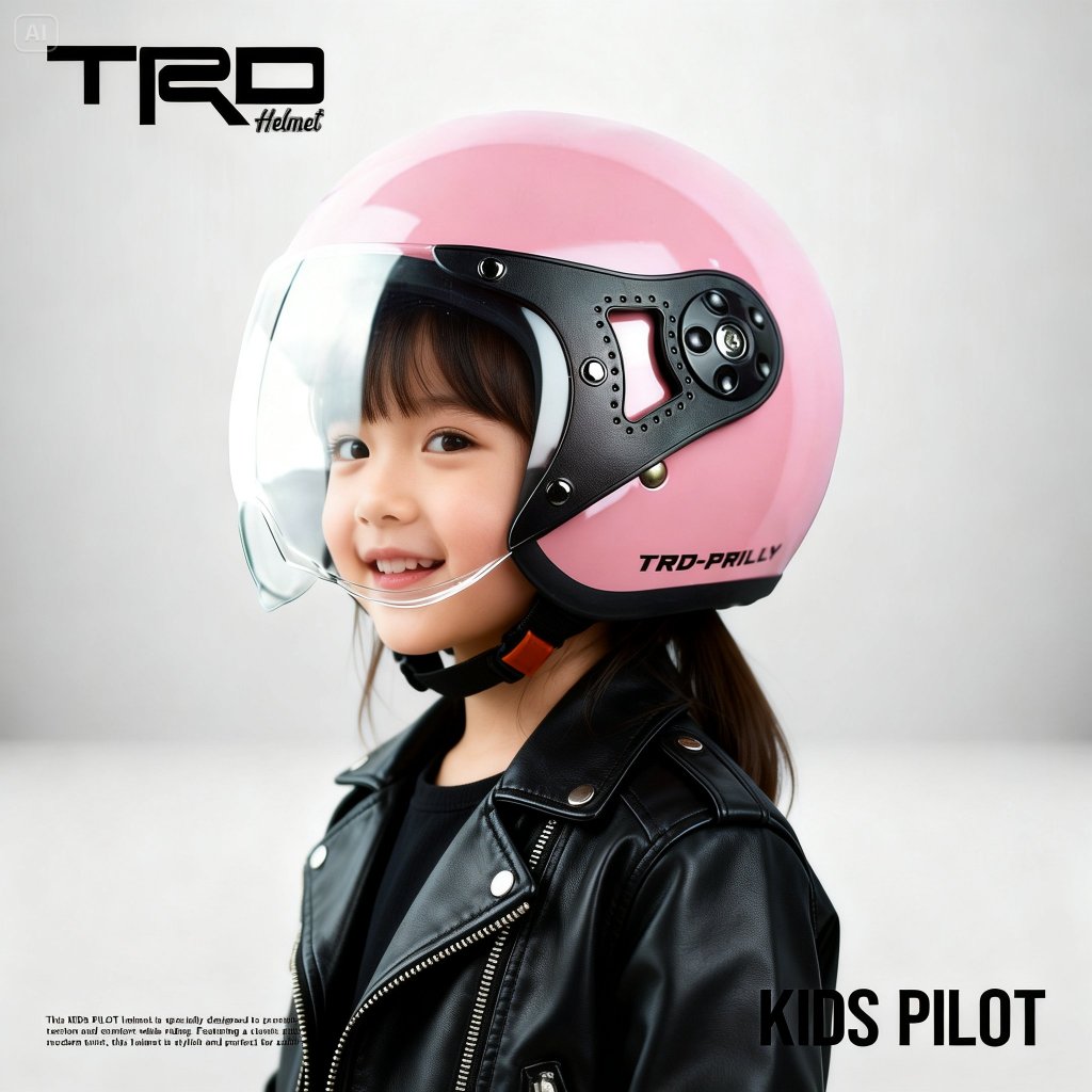 Helm Vespa Retro Italy Baby Blue Biru Visor Import Original Spons Kulit - Helm Anak TRD KIDS