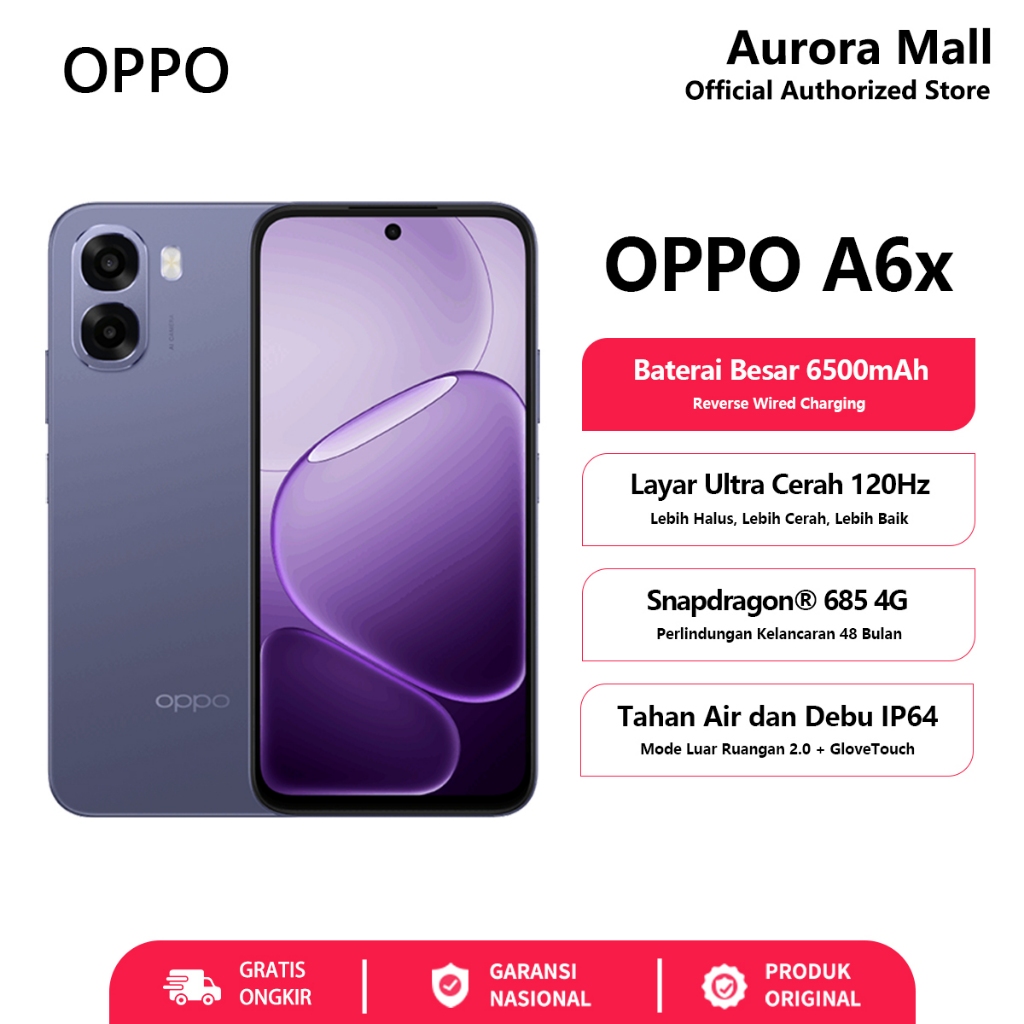 OPPO A6x 4/64GB 4/128GB 6/128GB 6/256GB - Garansi Resmi OPPO Indonesia HP Android Terbaru 2026