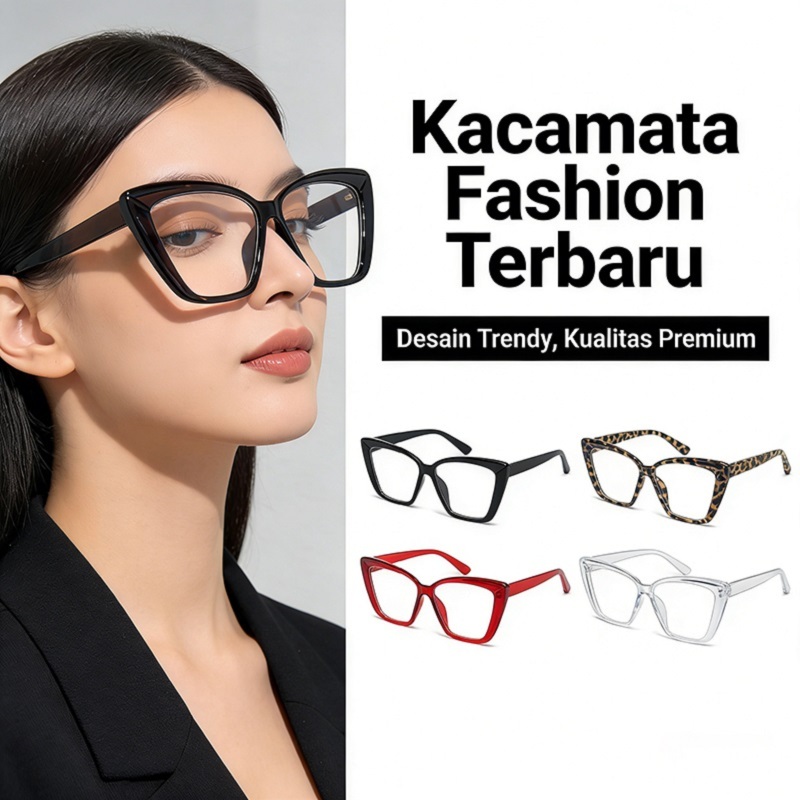 Kacamata Anti Blue Light Frame Besar Cat Eye Trendy Viral Gaya Korea