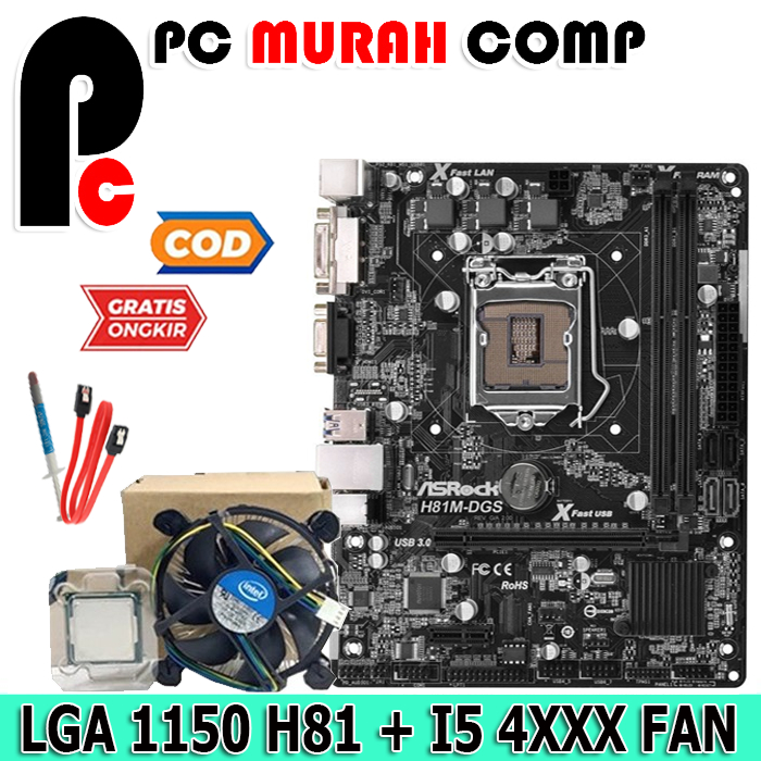 Mobo Mainboard H81 Plus Proceessor Intel Core i5 Gen 4 LGA 1150 DDR3 ONBOARD