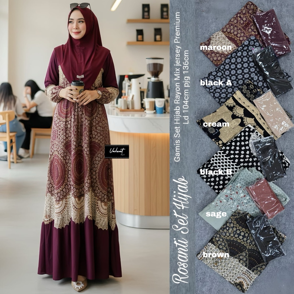 Gamis Rayon Rosanti Set Hijab Jersey Premium