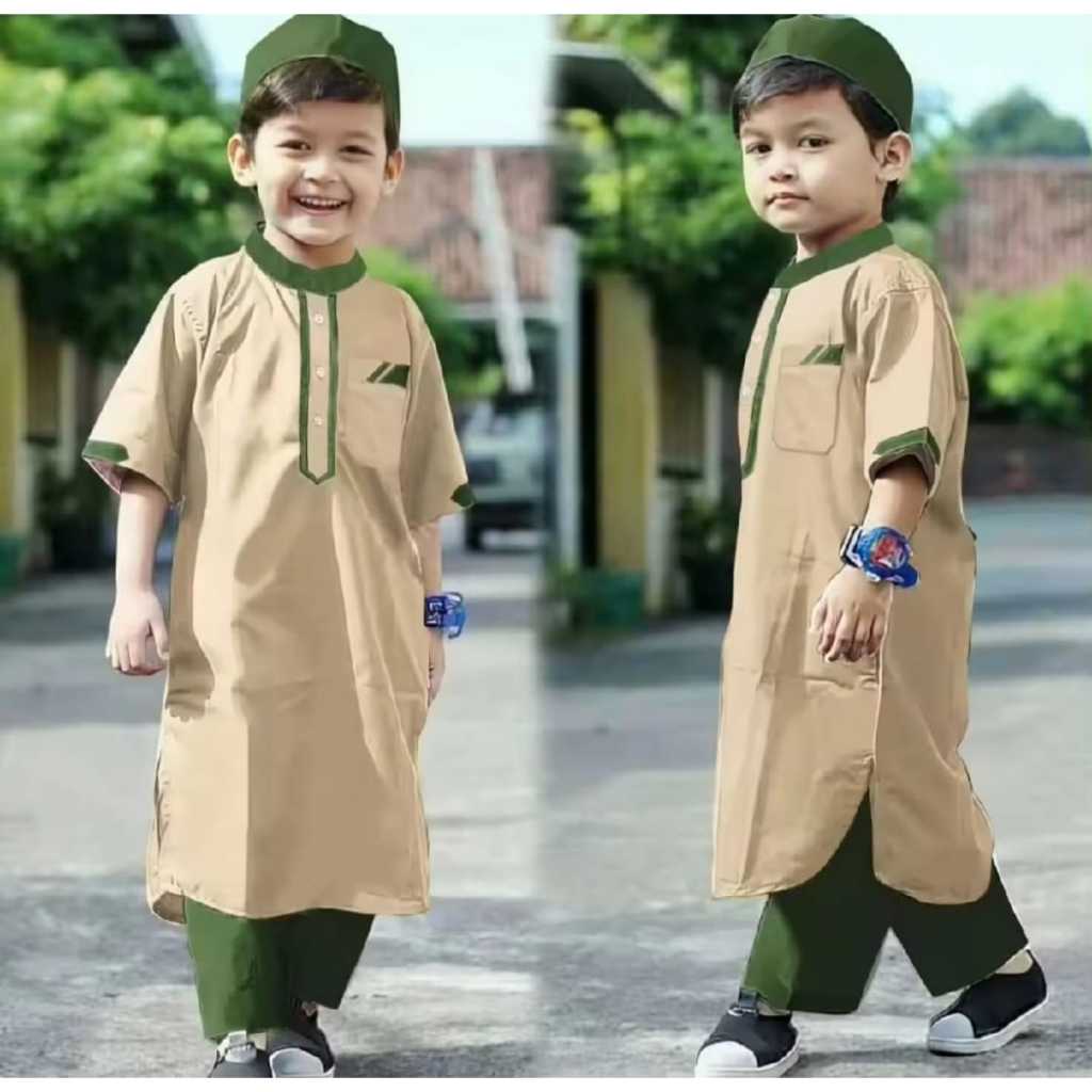 Fashion muslim anak laki-laki koko jubah anak setelan baju dan celana model gamis