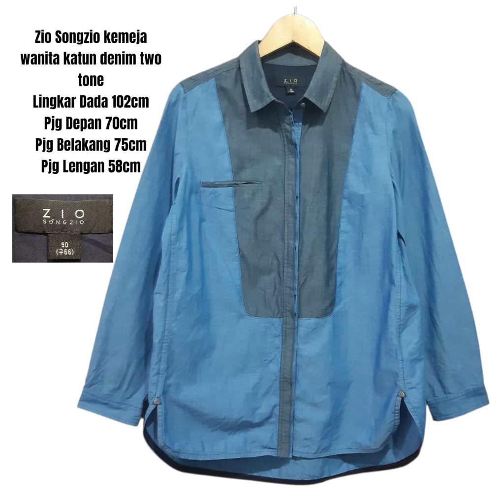 Zio Songzio kemeja wanita katun denim two tone