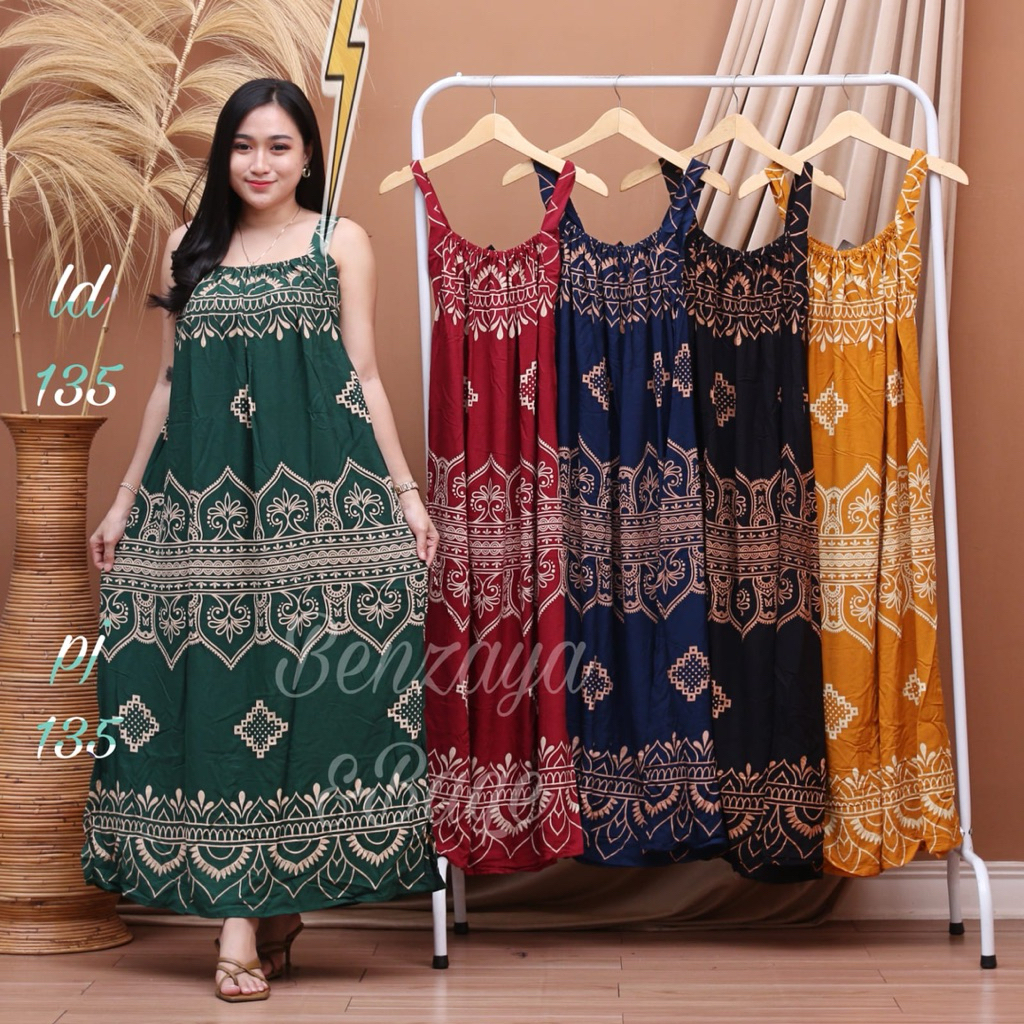 Daster yukensi longdress jumbo ld 135 muat bb 40-95kg bahan rayon adem yukensi tanpa lengan tali sat