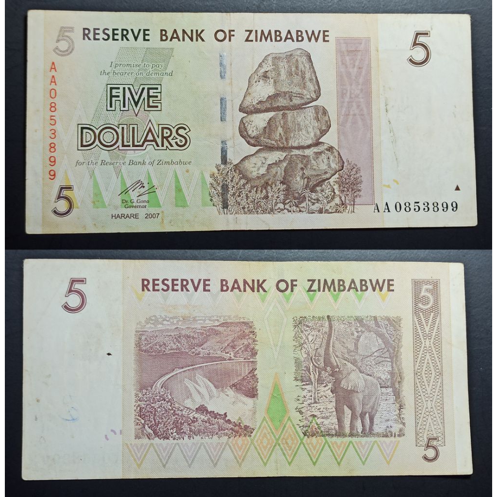 uang asing Zimbabwe 5 dollars p2685
