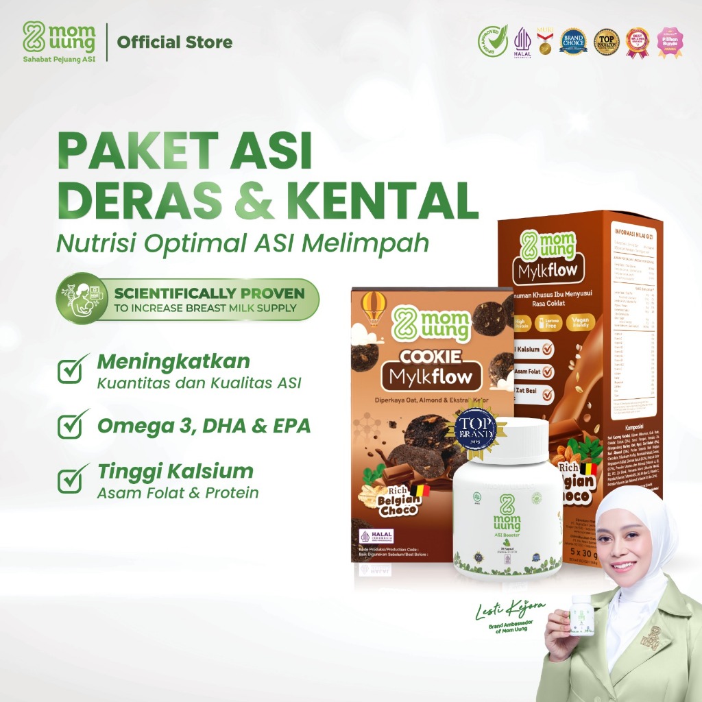 Mom Uung Paket ASI Deras & Kental - ASI Booster 30 Kapsul + Cookie Mylkflow + Susu Mylkflow / Pelanc