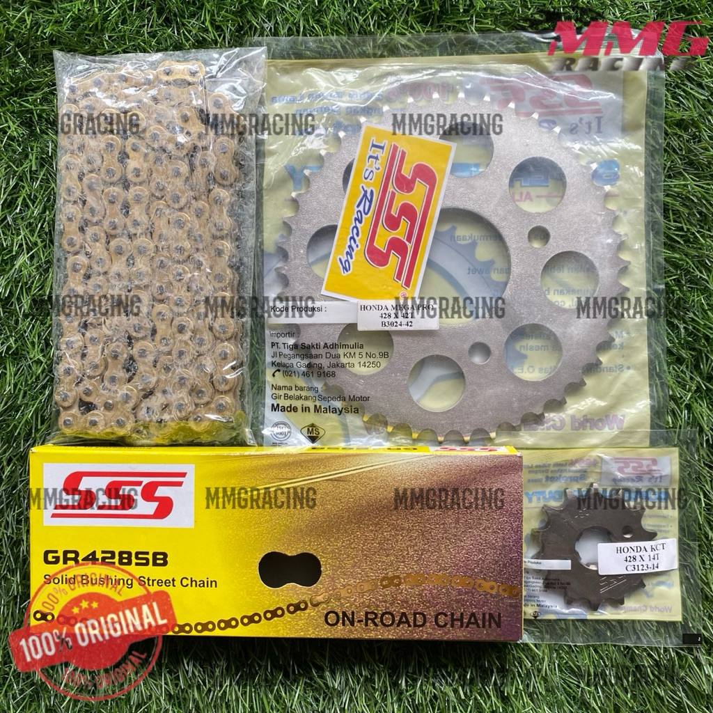 Original Gear Set SSS 428 + Rantai Original SSS 428 SB Untuk Motor Tiger Revo / 2000, Verza, Gl Pro,