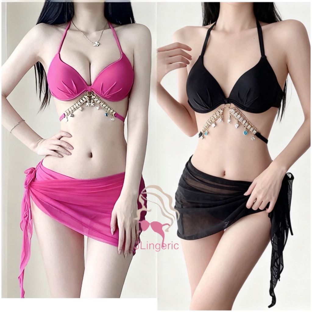 SEXY LINGERIE BIKINI BRA+CD HALTER BRA WANITA DEWASA BAJU RENANG PANTAI SWIMWEAR SWIMSUIT