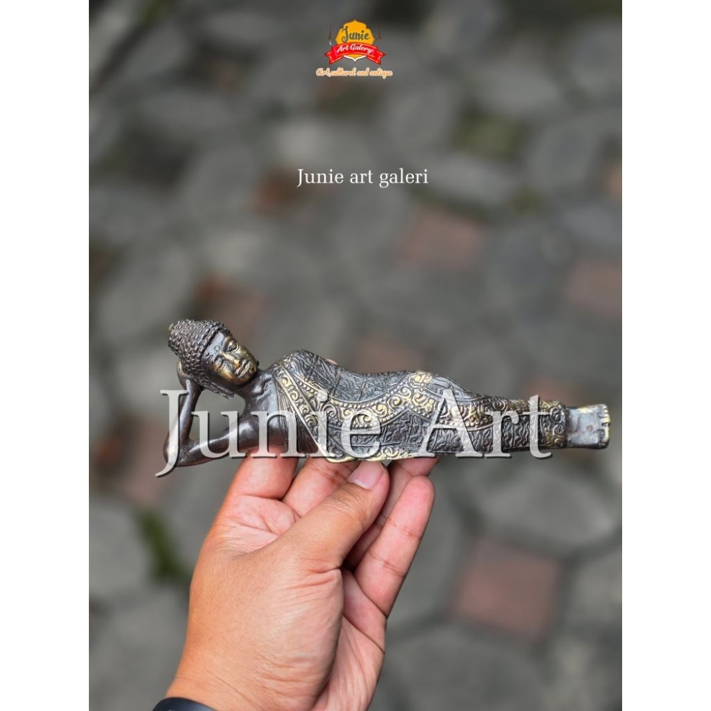 Patung Budha Tidur Sleping Budha Kuningan +-20 cman