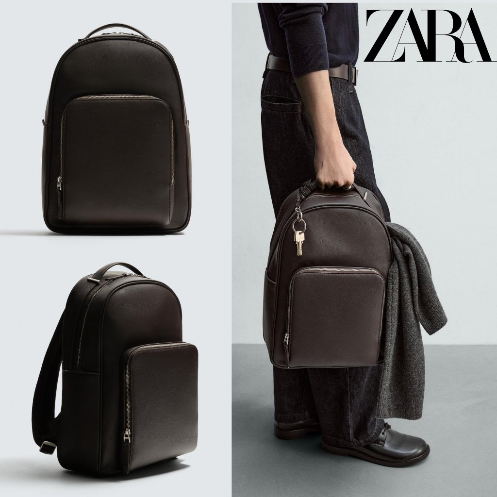 Zara Man Backpack Tas Pria Texture Ransel Lugagge Strap Original Tas Ransel Cowok Hitam Monokrom Mon