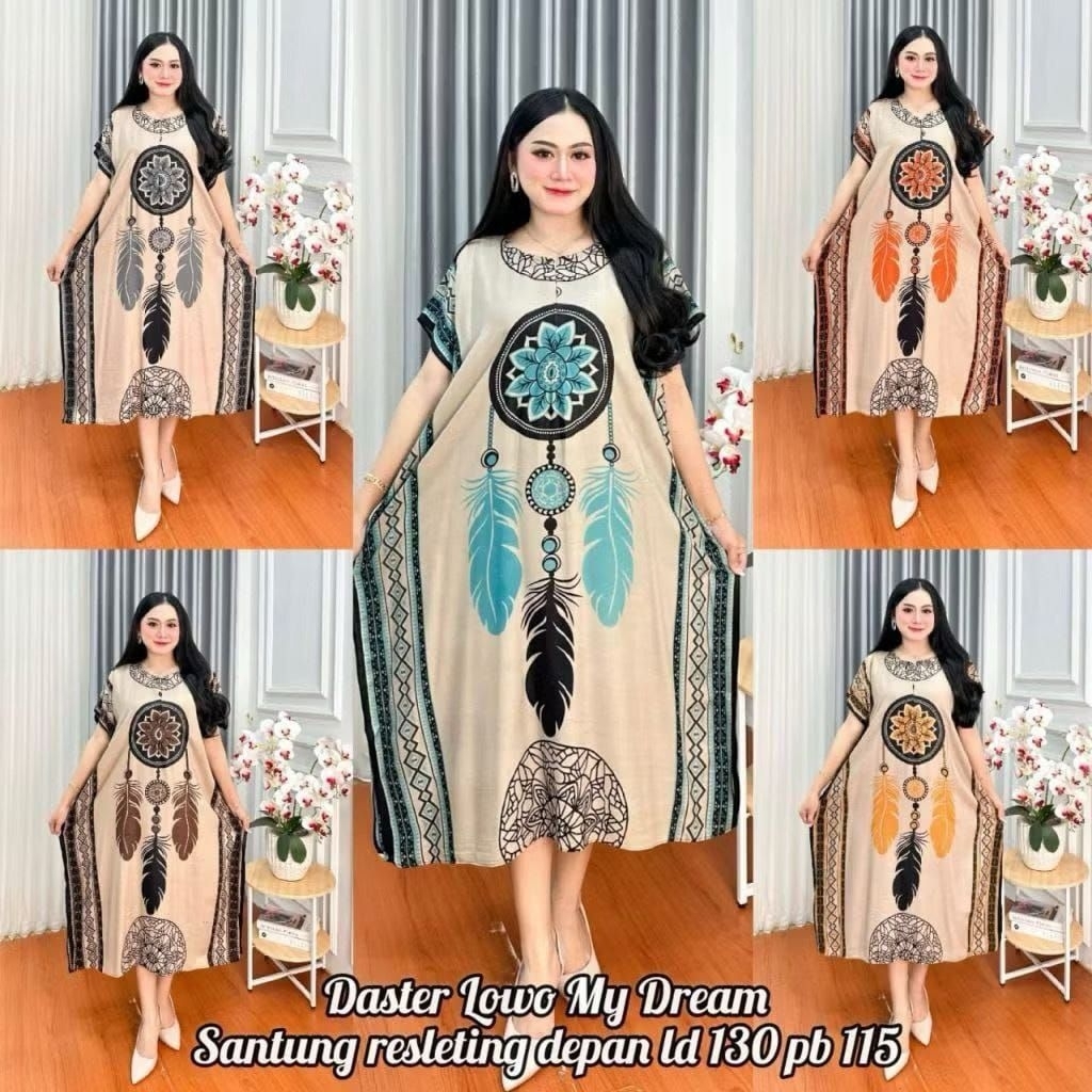 Lowo My Dream daster kelelawar jumbo resleting depan busui motif terbaru rayon adem