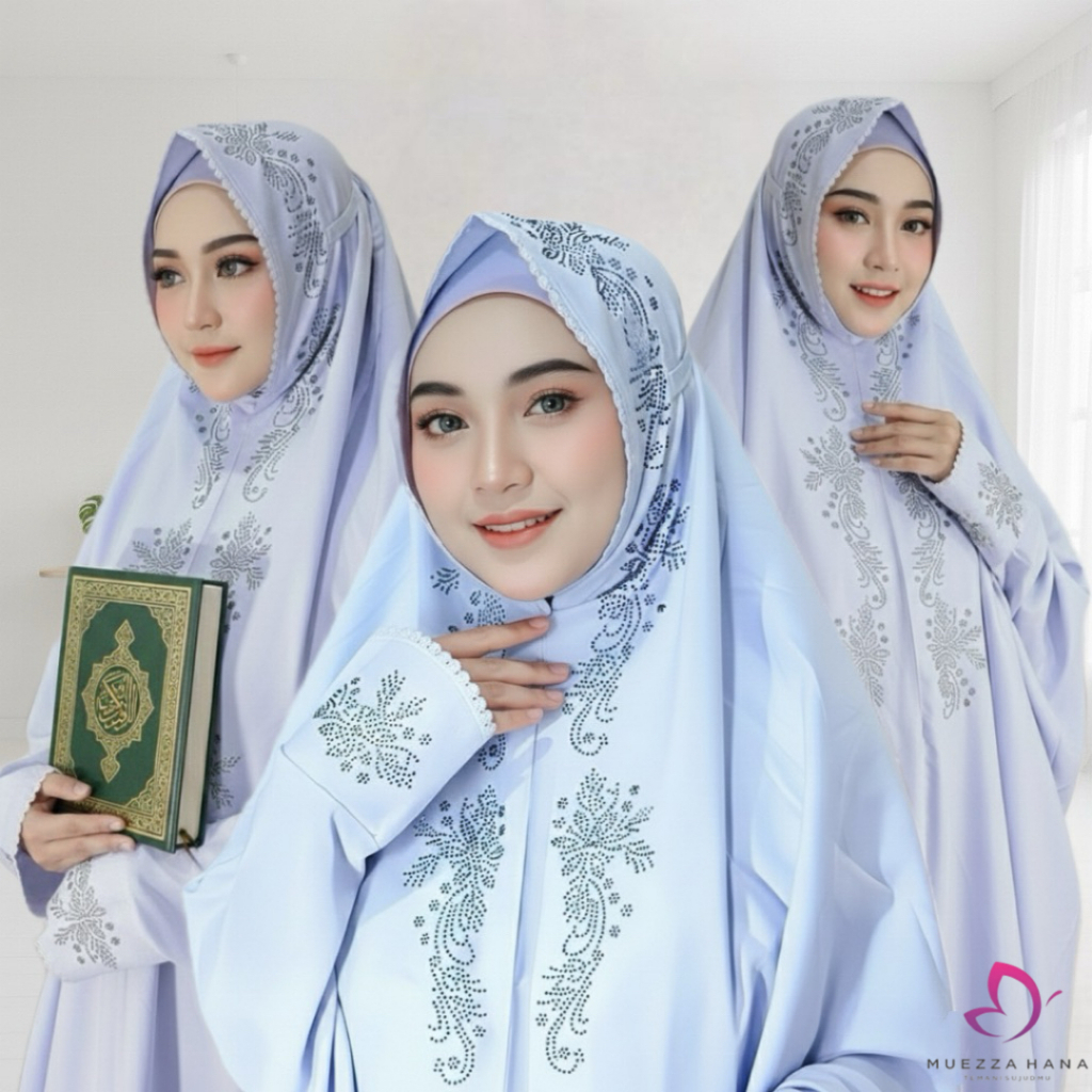 MUKENA DEWASA PAYET PREMIUM LAJURAN POLINO PUTIH BORDIR DAUN HITAM BUNGA WARNA | MUKENAH TERUSAN/LAN