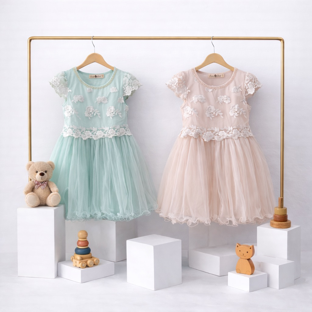 NR3.KIDS Dress Anak Perempuan Brokat Tile | Dress Anak Cewek Pesta Elegan | Baju Anak Lucu & Adem