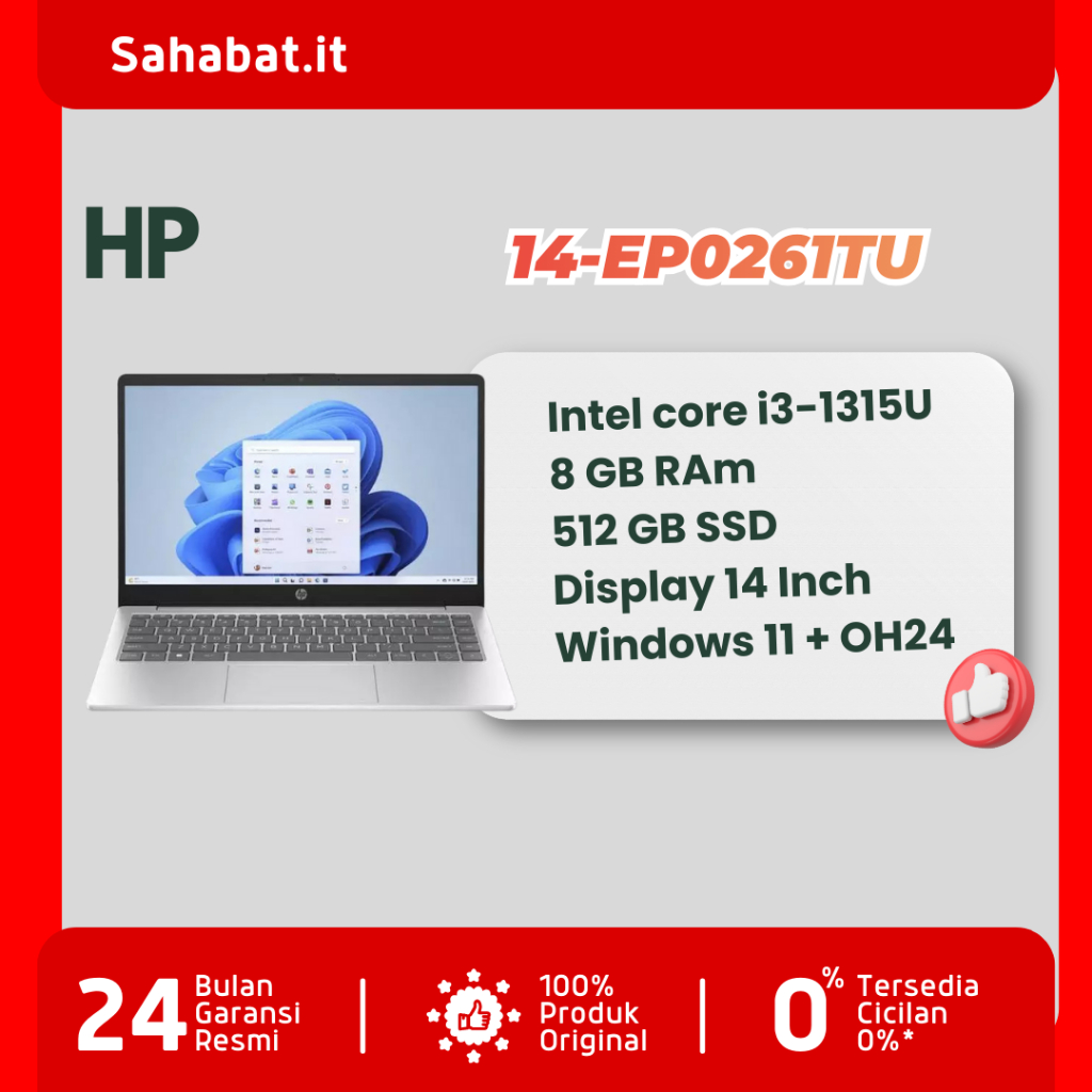 Laptop HP 14-EP0261TU Intel i3-1315U 8GB RAM 512GB SSD Windows 11 + OFFICE 2024