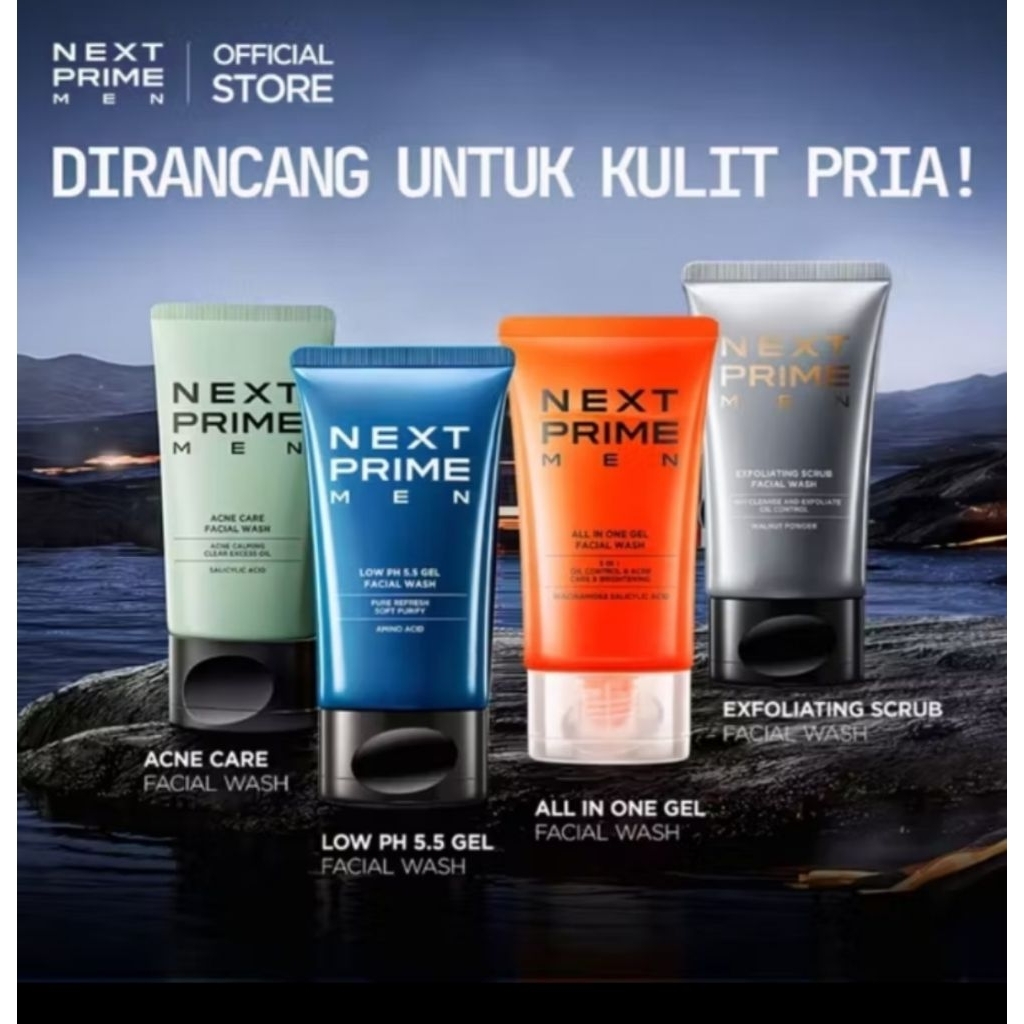 NEXT PRIME MEN Facial Wash. Sabun Muka Pria Kontrol Minyak dan Sebum, Mencerahkan dan Membersihkan K