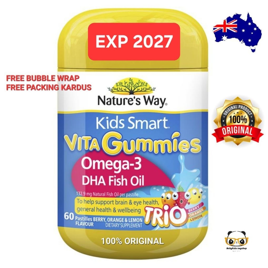 Nature's Way Kids Smart Vita Gummies Omega 3 DHA Fish Oil 60 Pastilles Trio Flavour / Vitamin Anak