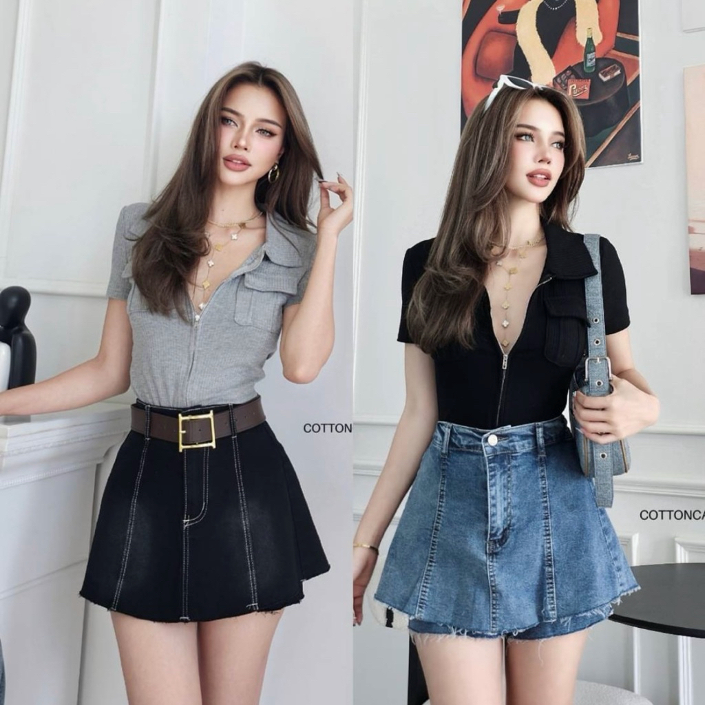 [ READY ] COTTON CANDY Miji Jeans Skort #212 | Bawahan celana rok wanita jeans denim premium korean 