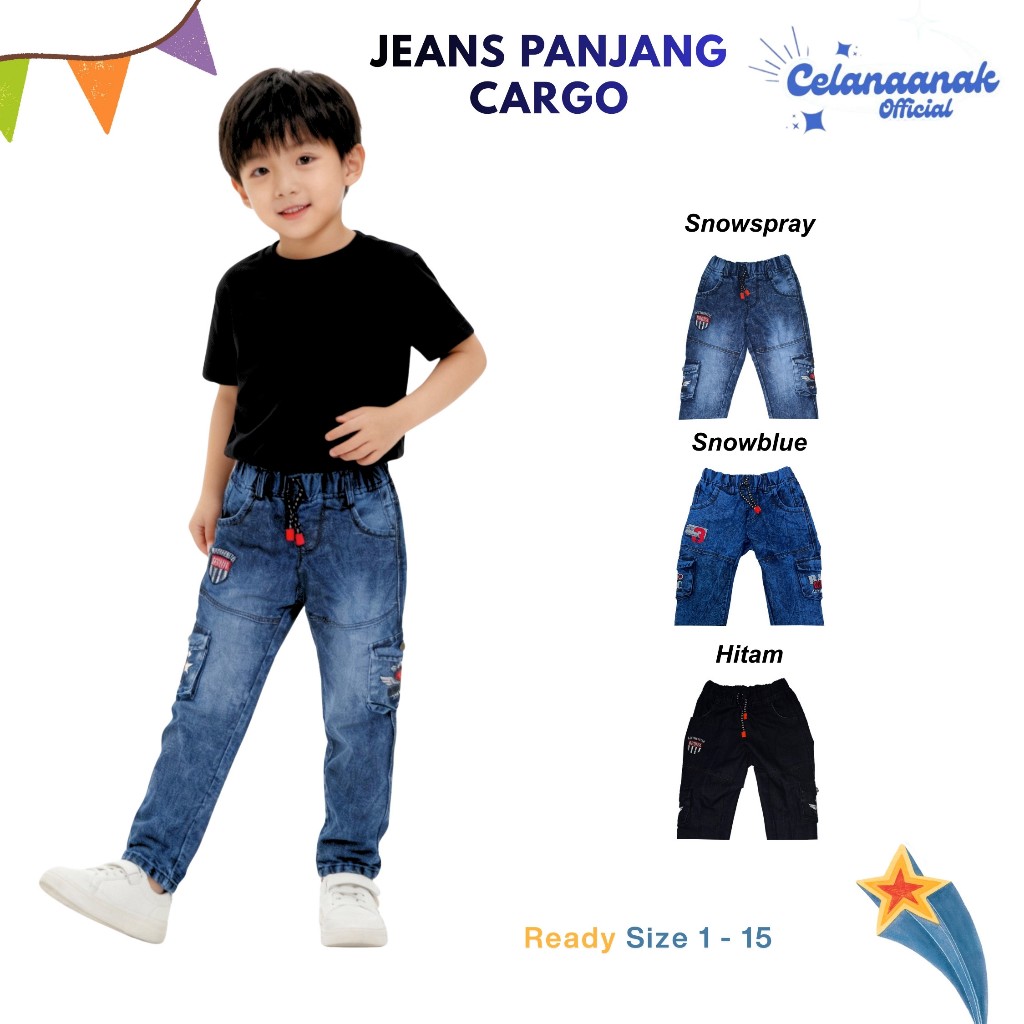 Celana Panjang Cargo Anak Laki-laki Jeans Cargo Usia 1-15 Tahun Celana Jeans Panjang Anak Laki-laki