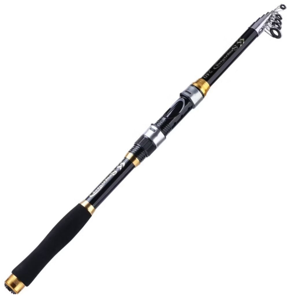 Joran Spinning Teleskopik 1.8m-3.3m Carbon Casting Jauh 100m + Ring Guide Fuji Anti Karat Untuk Laut