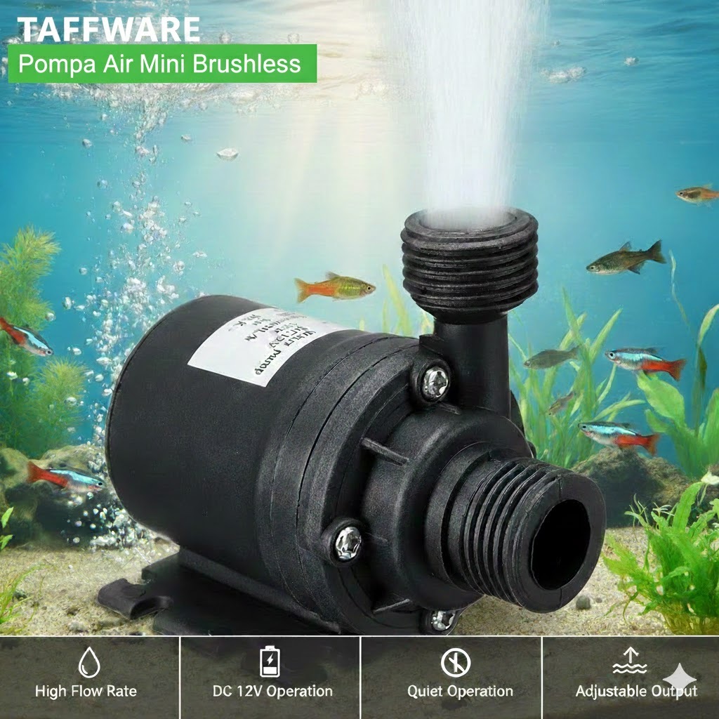 TAFFWARE Pompa Air Mini Brushless Aquarium DC 12V 30W ZYW890 1000L/H ABS 9x6x7.5cm