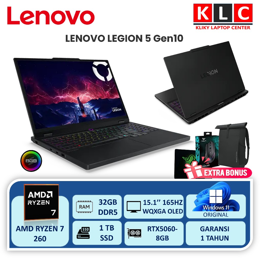 Lenovo Legion 5 15 OLED RTX5060 Ryzen 7 260 32GB 1TB SSD 165Hz RGB