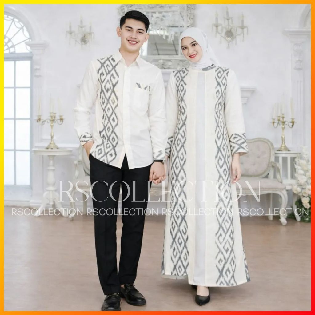 Baju Couple Pasangan Gading Series Warna Putih Tulang Kemeja & Gamis Seragam Lebaran Kondangan Lamar