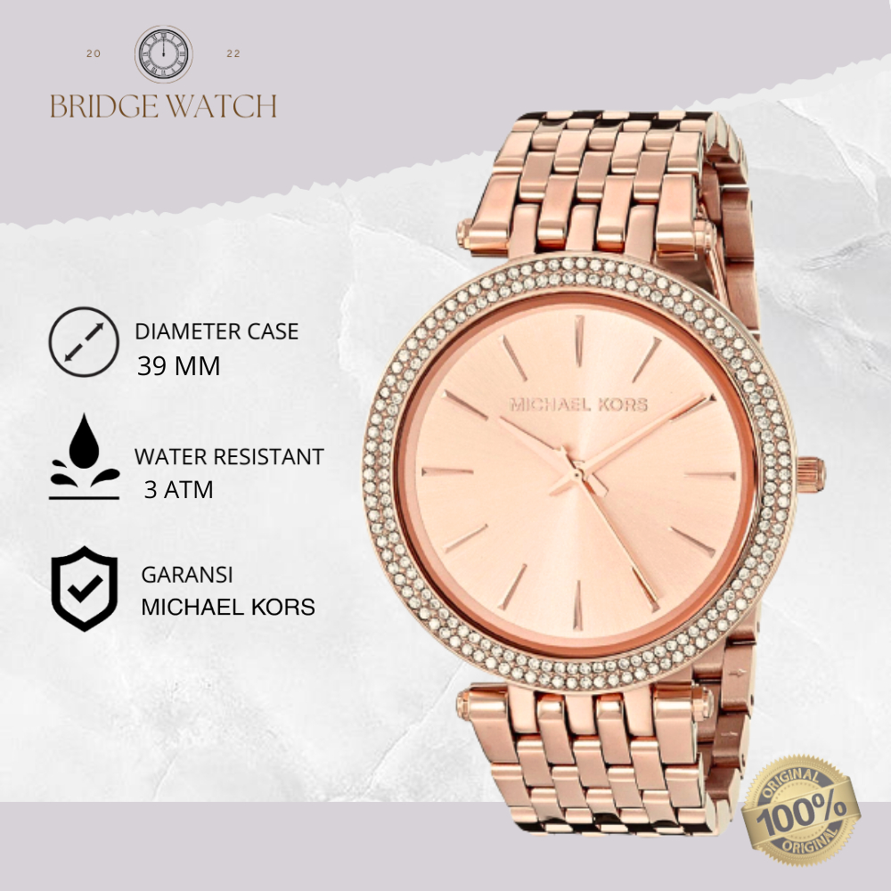 Jam Tangan Wanita Michael Kors MK3192 Darci Rosegold Stainless Steel Mewah Casual Original