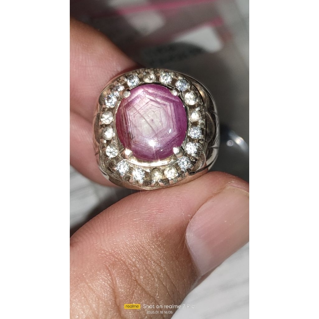 cincin natural ruby star ring perak