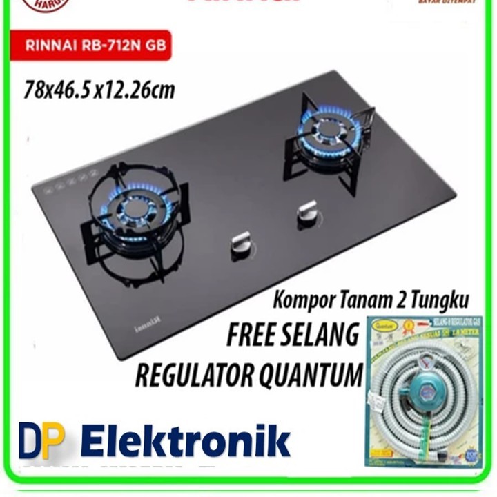 RINNAI RB 712NGBRinnai Kompor Gas Tanam 2 Tungku + QUANTUM Selang Gas