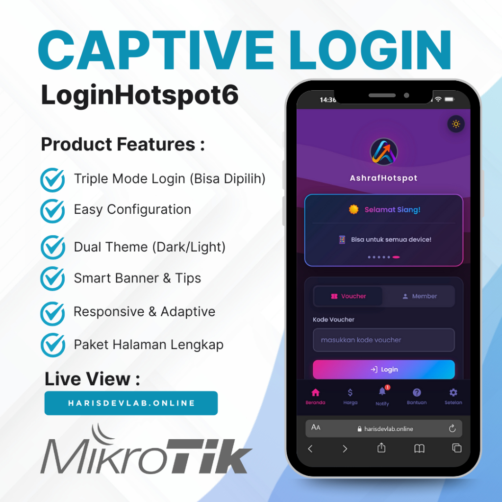 Login Page Hotspot Mikrotik Premium Wave Animation Background - LoginHotspot6