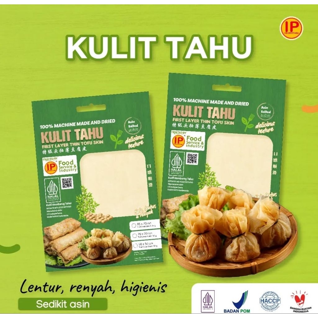 IP Kulit Tahu Kering Ukuran 90x55cm Halal Elastis Lentur Renyah Berkualitas 25gr