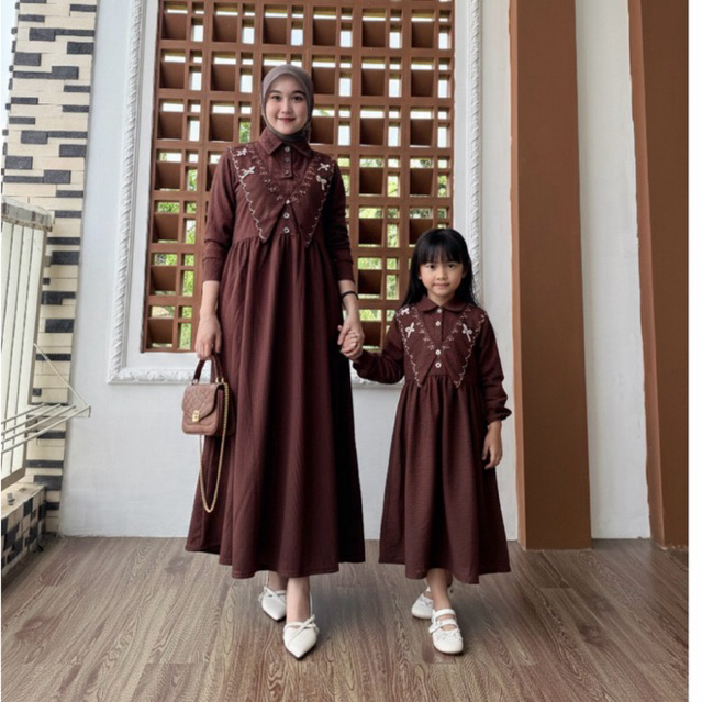 AGISTA Dress Soft Knit Bordir Gamis Wanita Elegan dengan Desain Mewah dan Nyaman