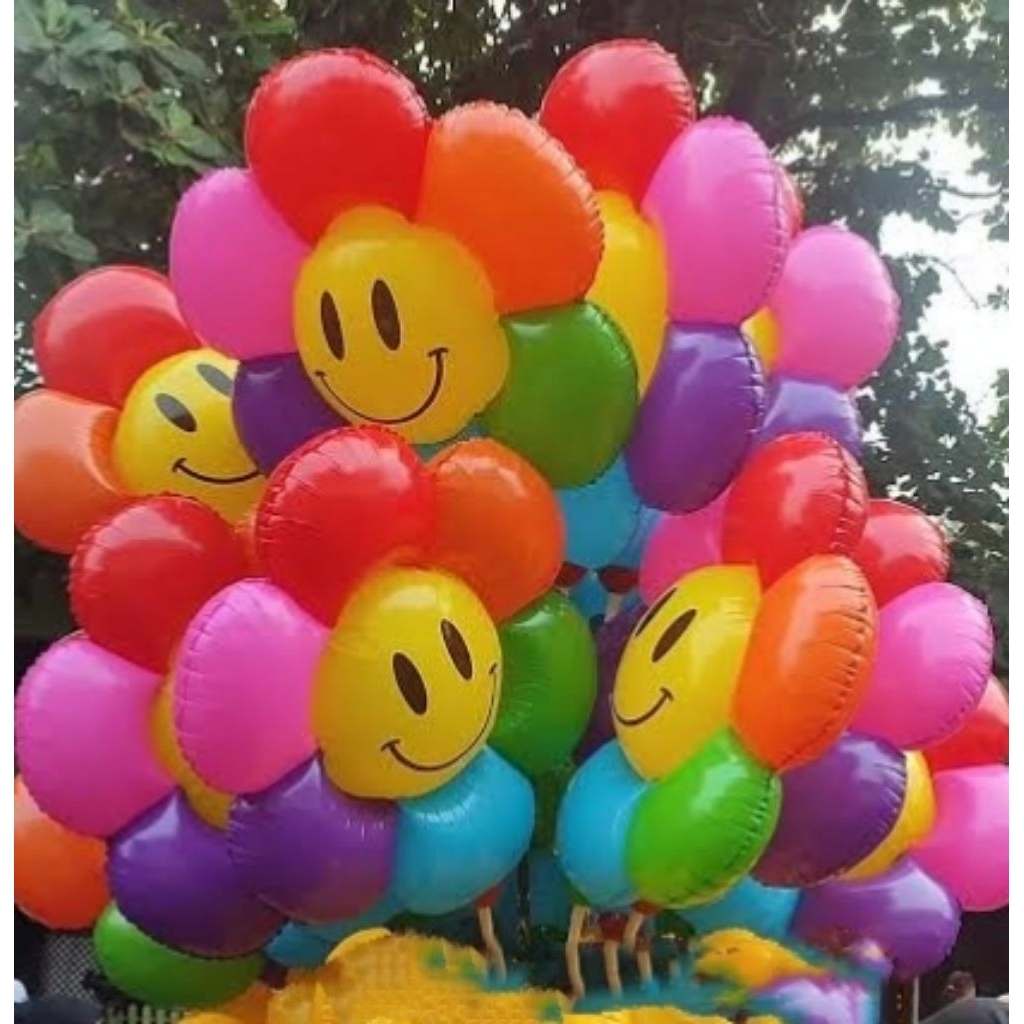 Balon Gas Balon Foil Bunga Matahari Jumbo Pelangi (90cm)