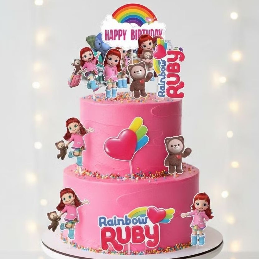 TOPPER CAKE CUSTOM ULANG TAHUN / HIASAN KUE RAINBOW RUBY