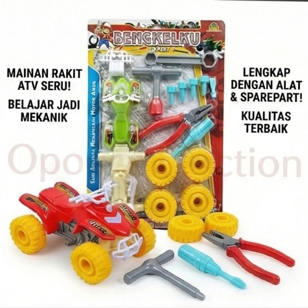 Mainan Edukasi Anak DIY Bongkar Pasang Motor ATV - Set Bengkelku Assembly Vehicle dengan Alat Perkak