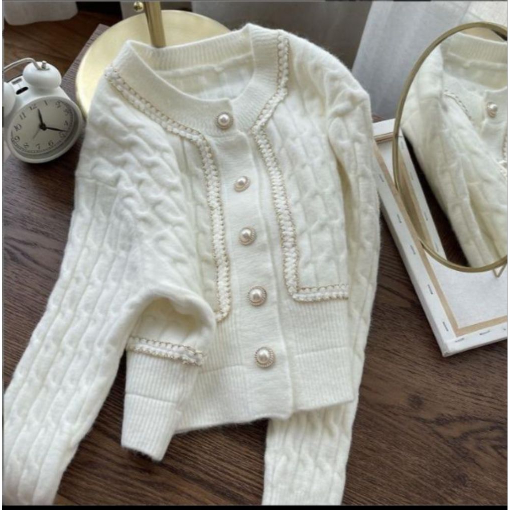 cardigan wol rajut wanita tebal premium - hitam