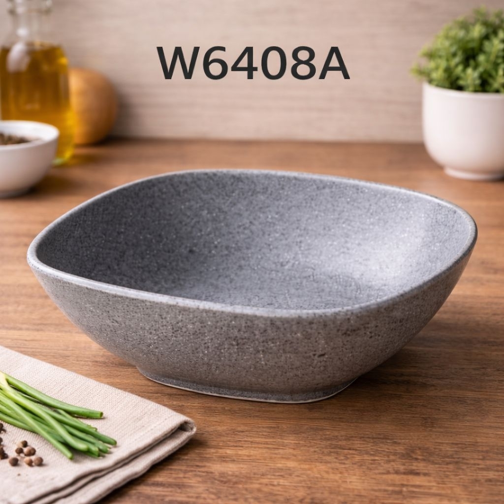 [W6408A] 2 Pcs Mangkok Kotak Model Batu 8 inch - Golden Dragon Melamine