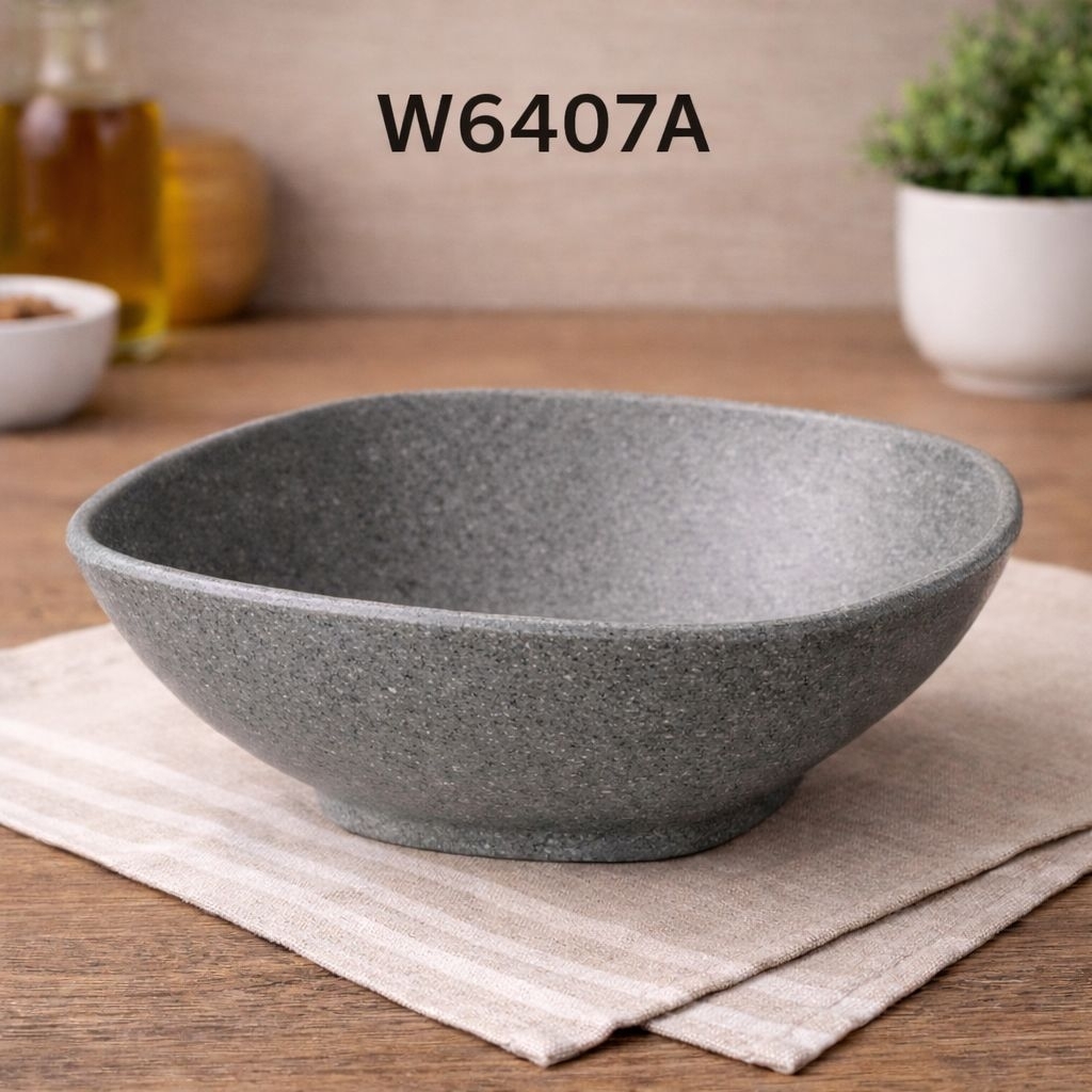 [W6407A] 2 Pcs Mangkok Kotak Model Batu 6,9 inch - Golden Dragon Melamine