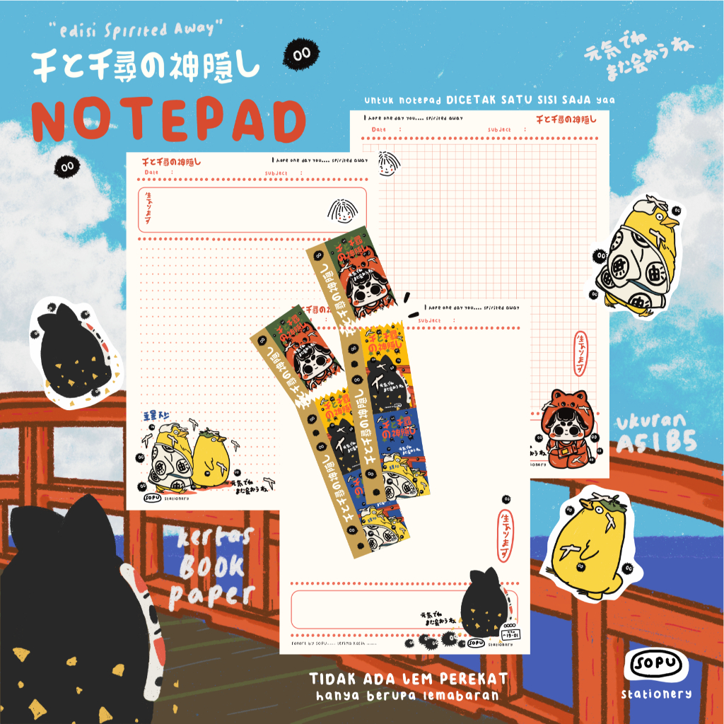KERTAS NOTEPAD/MEMOPAD TANPA LEM UKURAN B5 DAN A5 BOOKPAPER EDISI SERI GHIBLI "SPIRITED AWAY PART ON